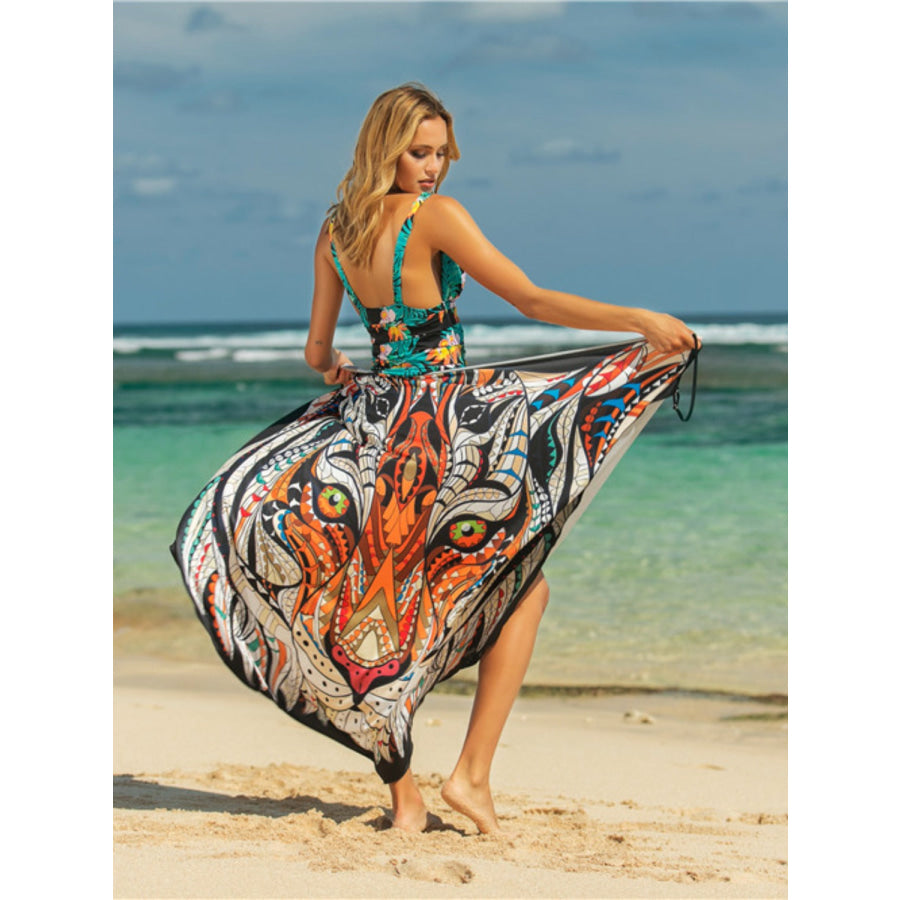 Printed Spaghetti Strap Cover Up Pumpkin / One Size Apparel and Accessories