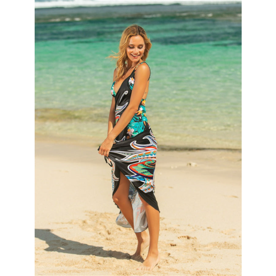 Printed Spaghetti Strap Cover Up Turquoise / One Size Apparel and Accessories