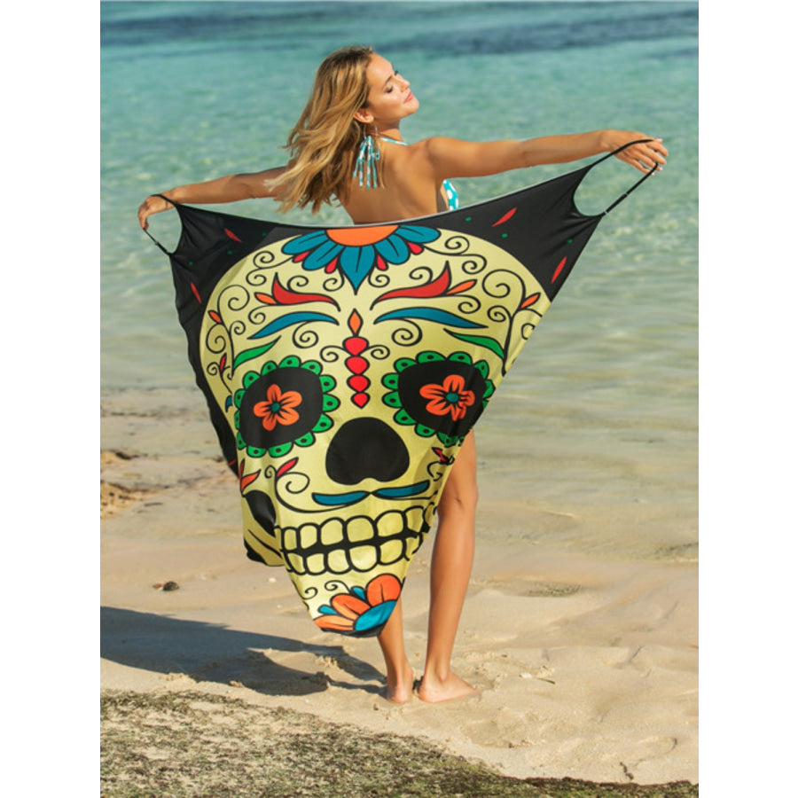 Printed Spaghetti Strap Cover Up Yellow Green / One Size Apparel and Accessories