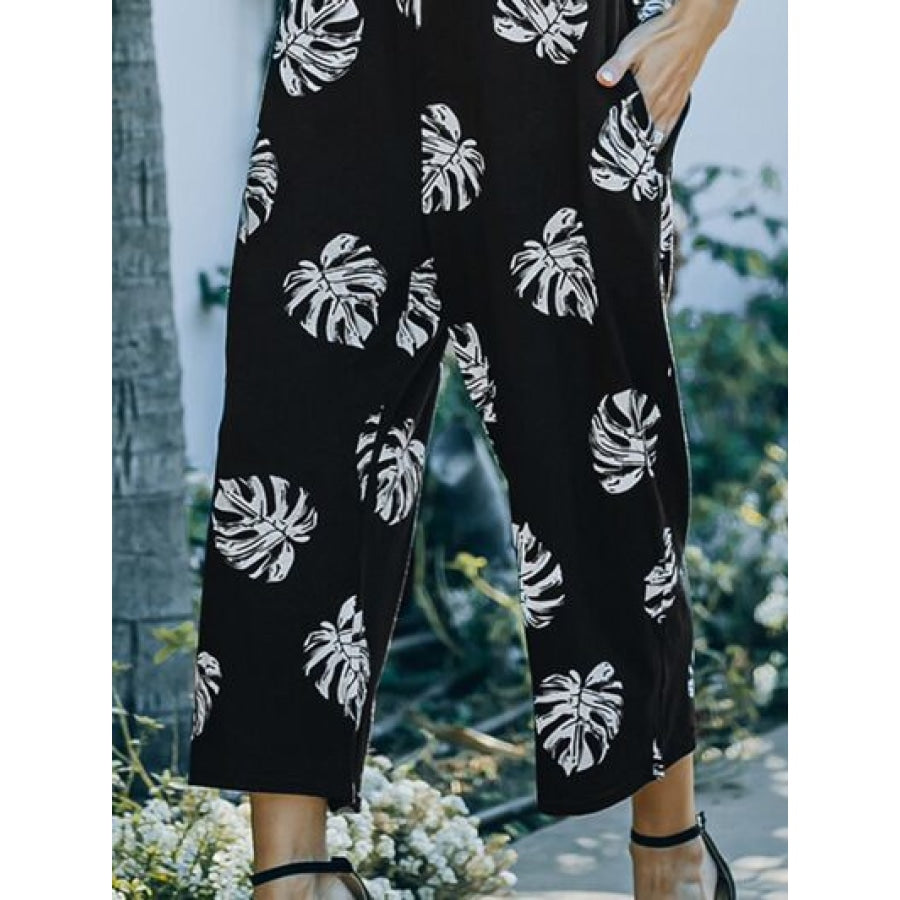 Printed Spaghetti Strap Jumpsuit with Pockets Clothing