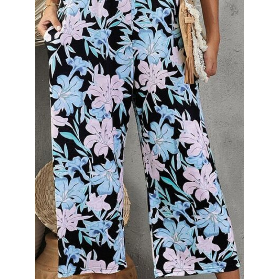 Printed Spaghetti Strap Jumpsuit with Pockets Clothing