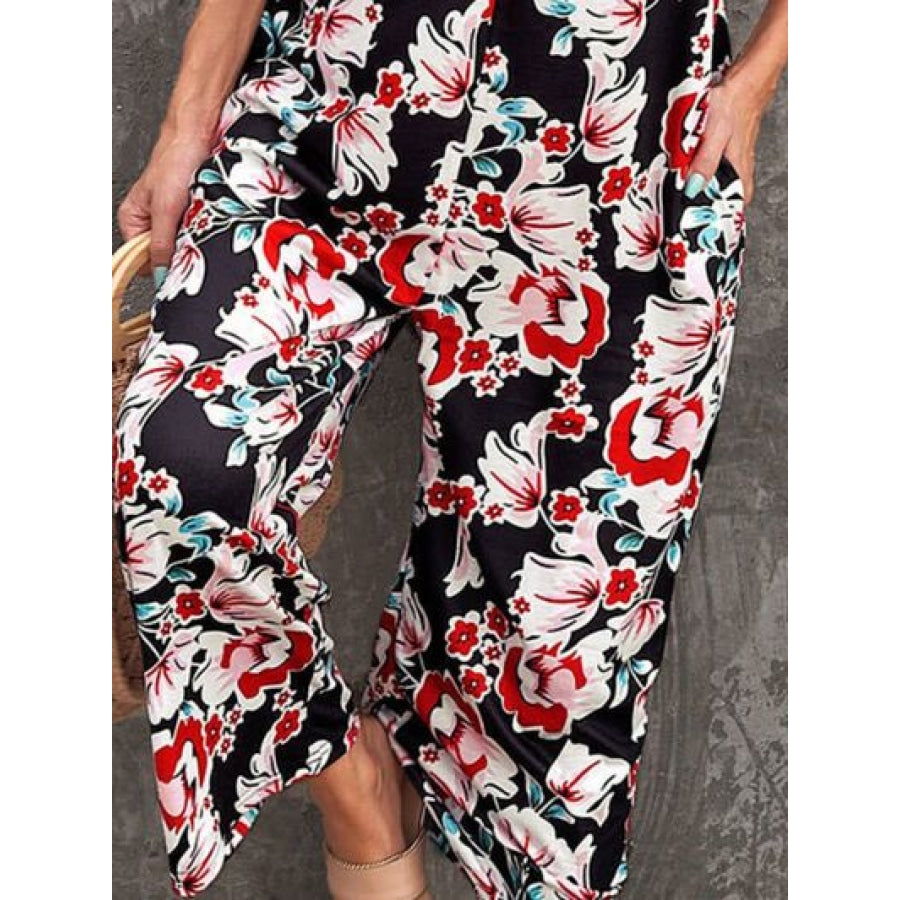 Printed Spaghetti Strap Jumpsuit with Pockets Clothing