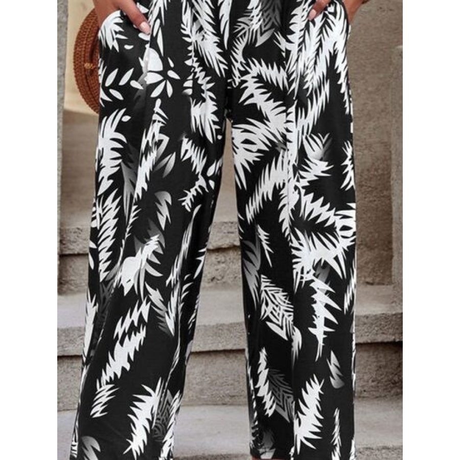 Printed Spaghetti Strap Jumpsuit with Pockets Clothing