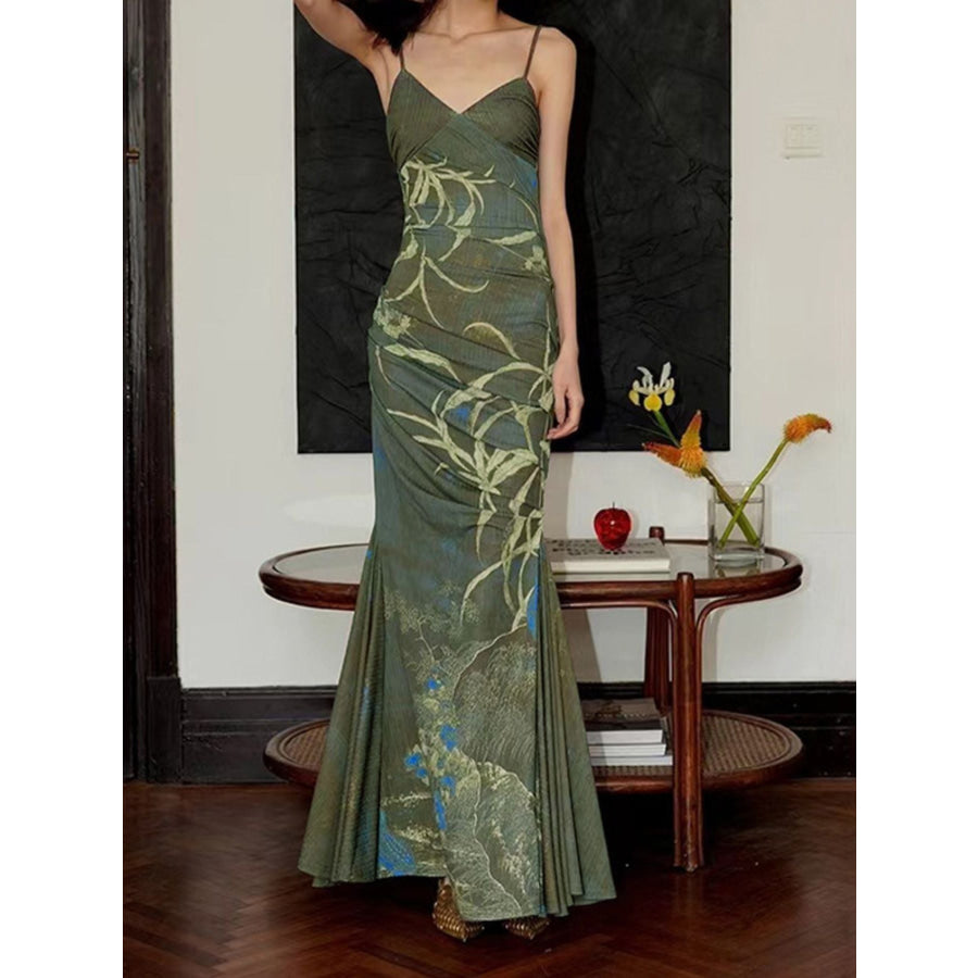 Printed Spaghetti Strap Maxi Dress Apparel and Accessories