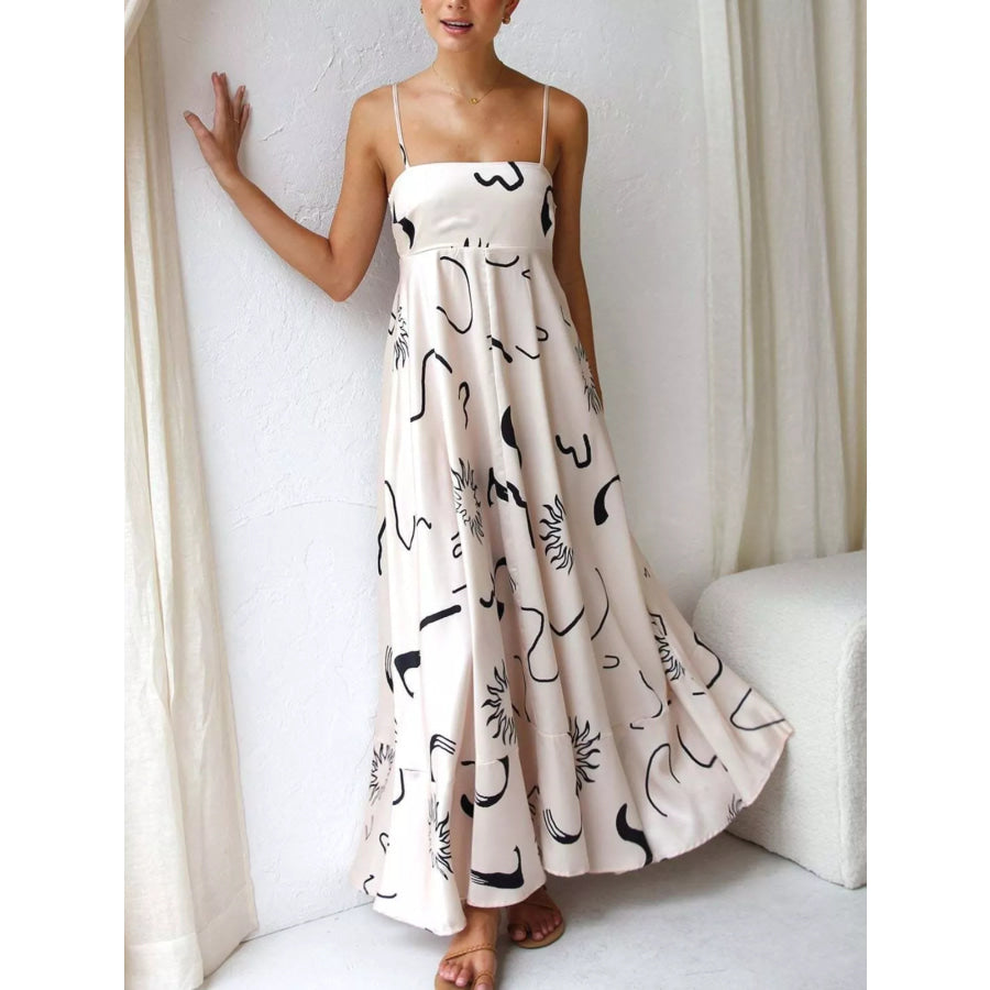 Printed Spaghetti Strap Maxi Dress Ivory / S Apparel and Accessories
