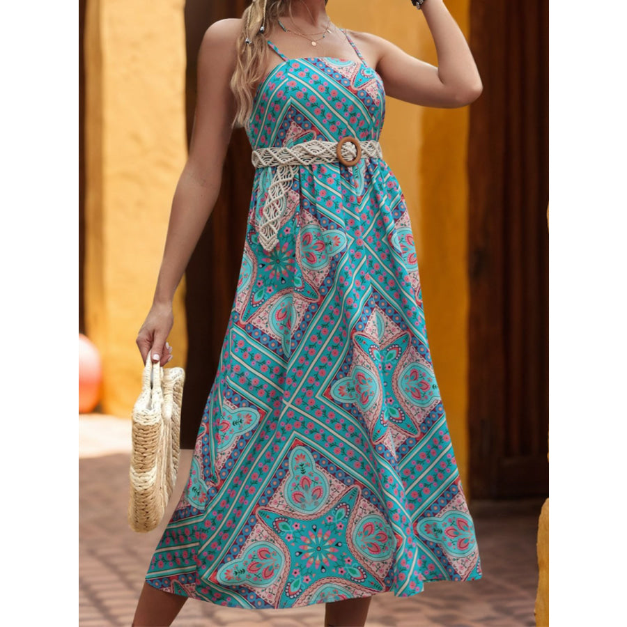 Printed Spaghetti Strap Midi Dress Apparel and Accessories