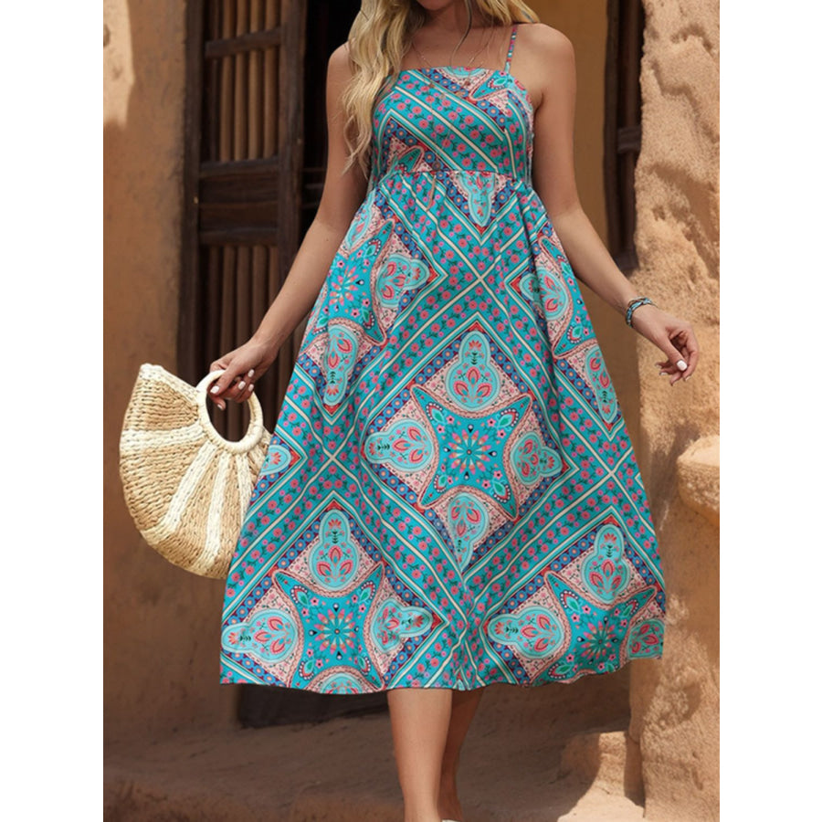 Printed Spaghetti Strap Midi Dress Apparel and Accessories