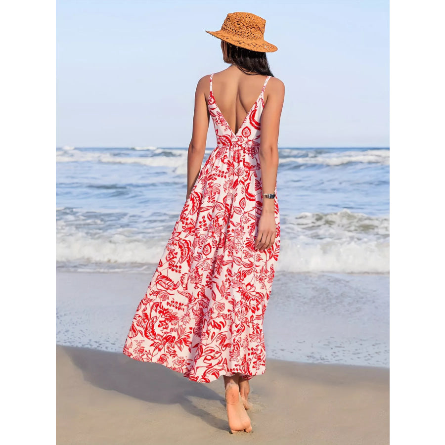 Printed Spaghetti Strap Midi Dress Apparel and Accessories