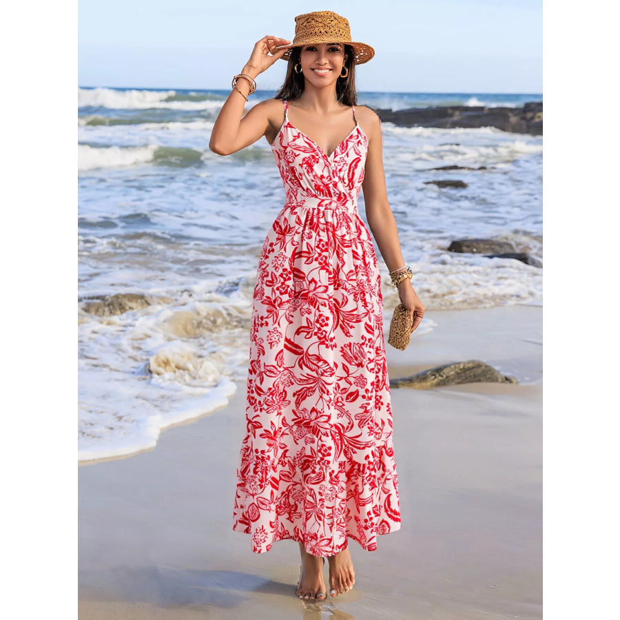 Printed Spaghetti Strap Midi Dress Apparel and Accessories