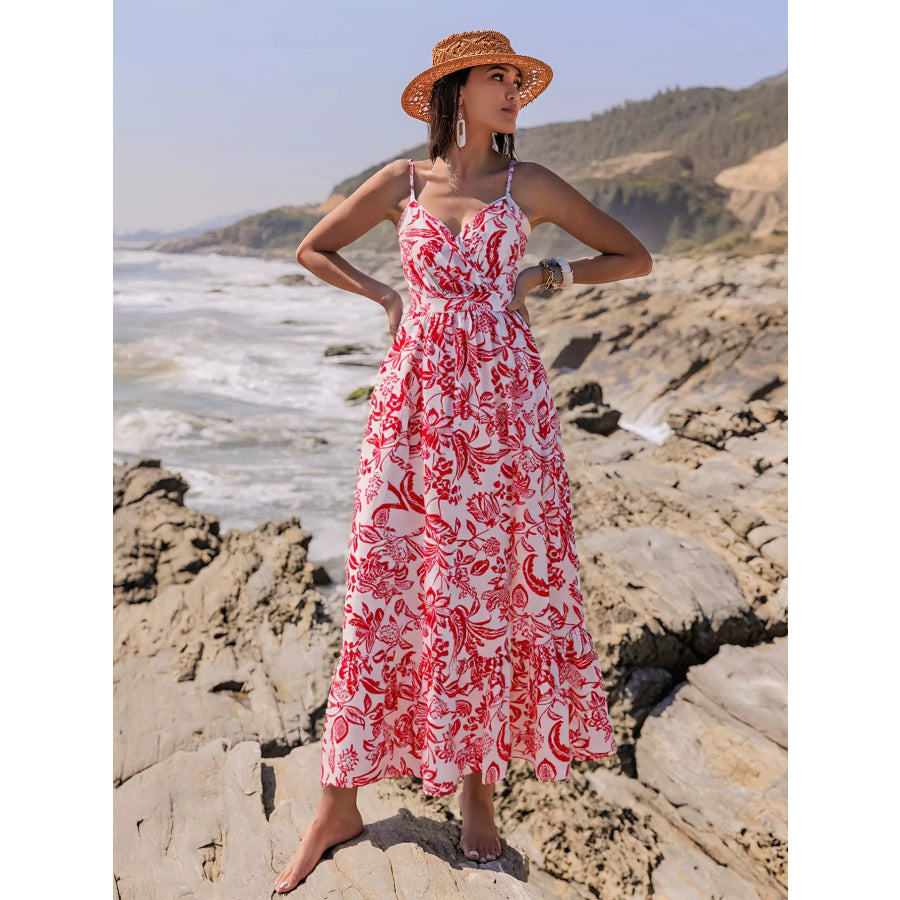 Printed Spaghetti Strap Midi Dress Apparel and Accessories