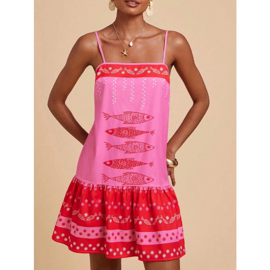 Printed Spaghetti Strap Mini Dress Apparel and Accessories