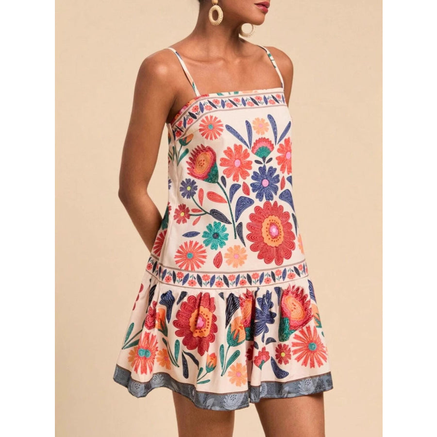 Printed Spaghetti Strap Mini Dress Apparel and Accessories