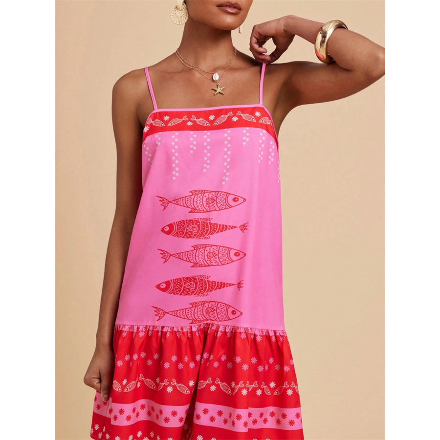 Printed Spaghetti Strap Mini Dress Apparel and Accessories
