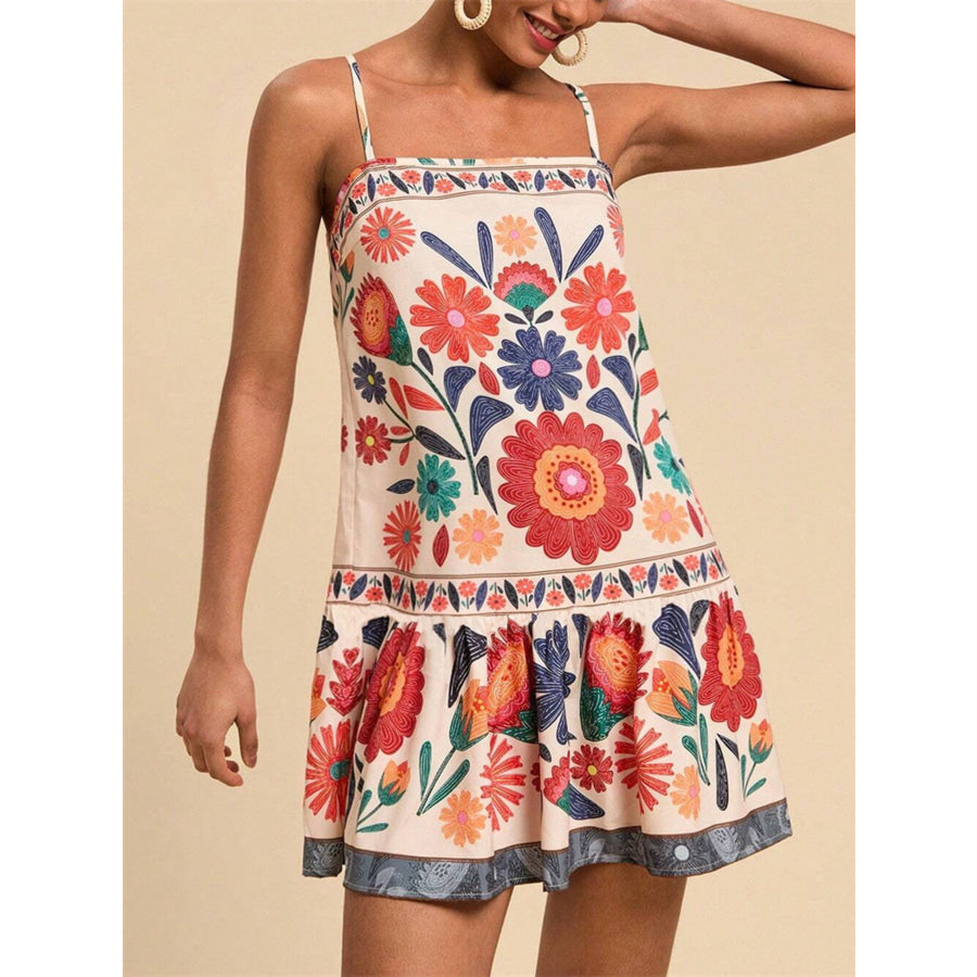 Printed Spaghetti Strap Mini Dress Apparel and Accessories