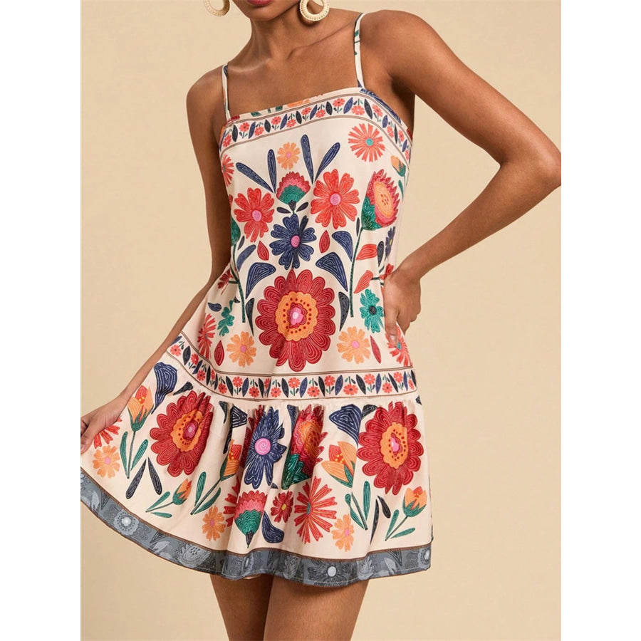 Printed Spaghetti Strap Mini Dress Apparel and Accessories