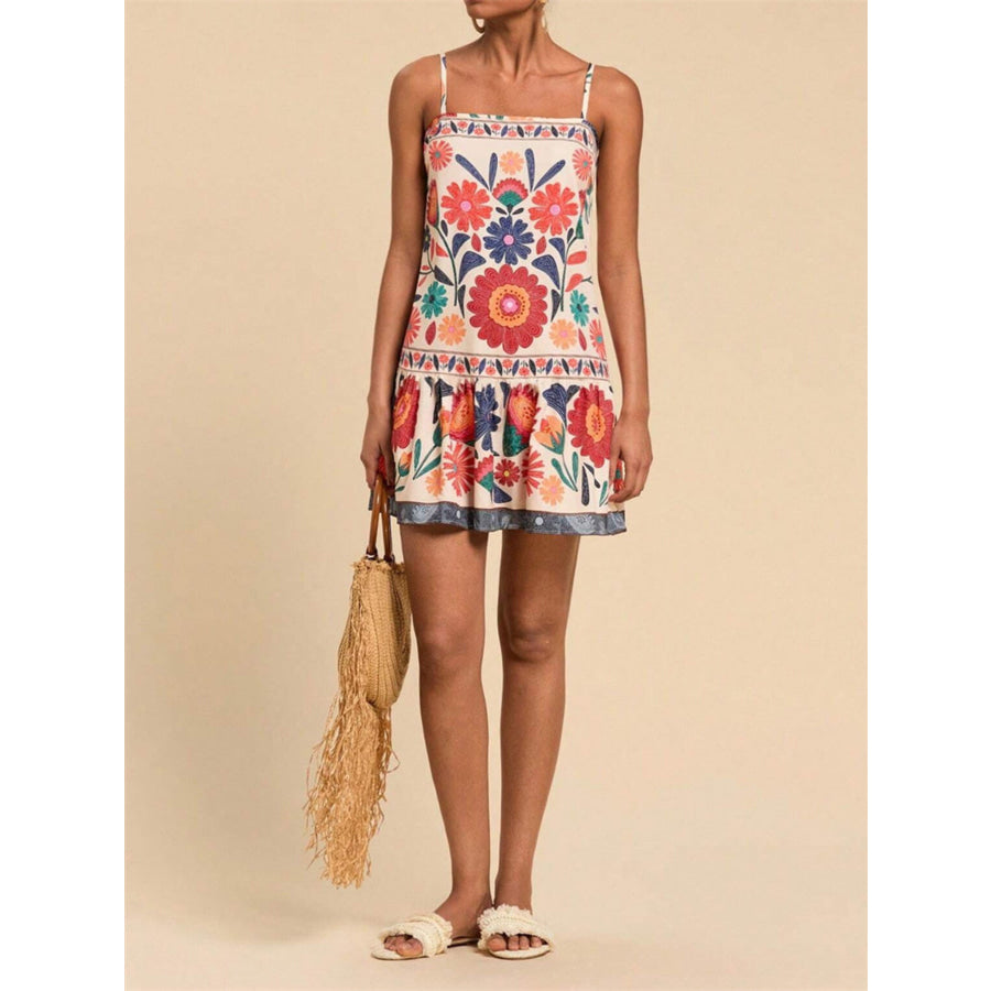 Printed Spaghetti Strap Mini Dress Apparel and Accessories