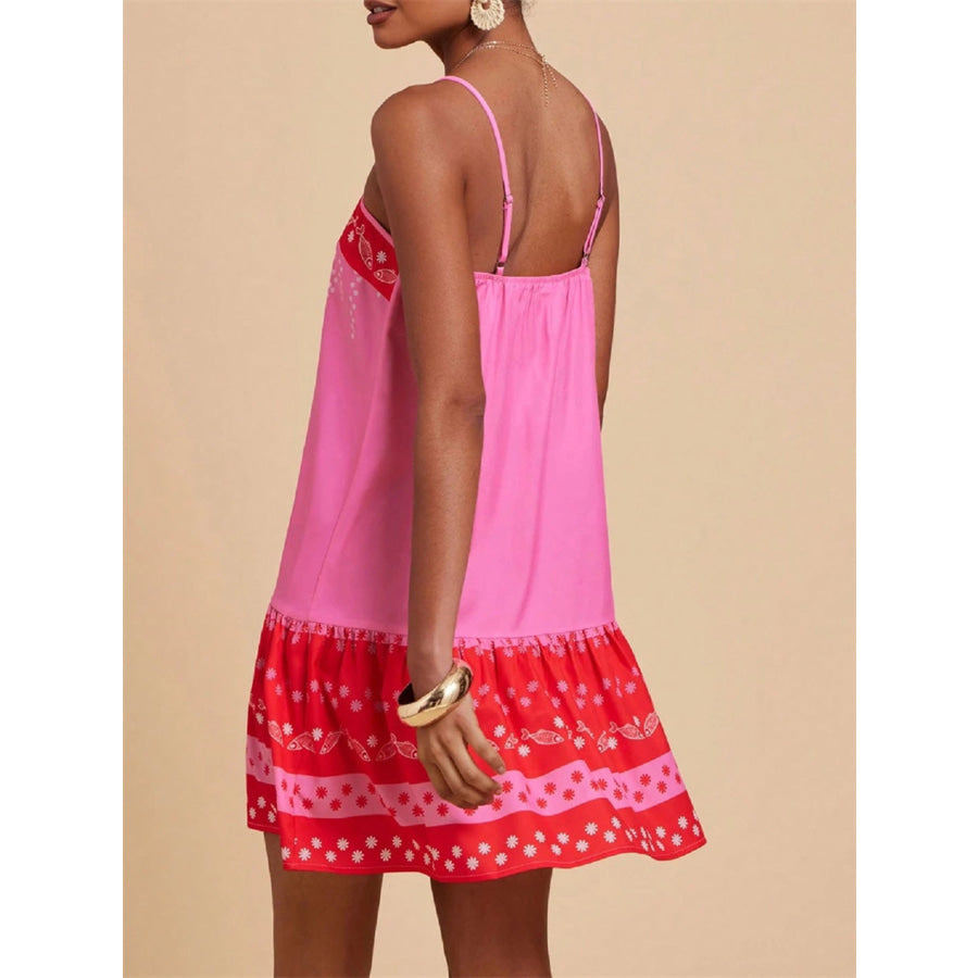 Printed Spaghetti Strap Mini Dress Apparel and Accessories