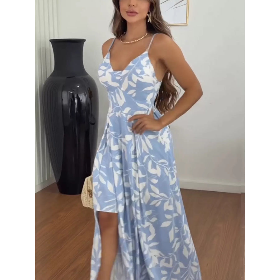 Printed Spaghetti Strap Slit Maxi Dress Apparel and Accessories