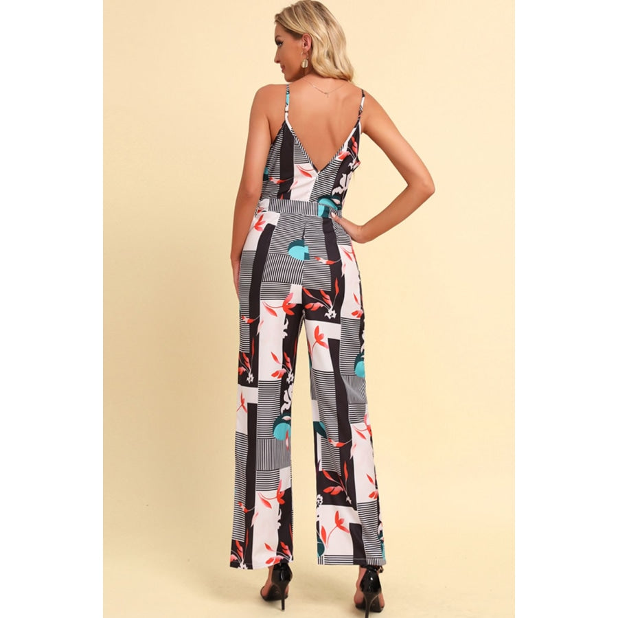 Printed Spaghetti Strap Tied Jumpsuit