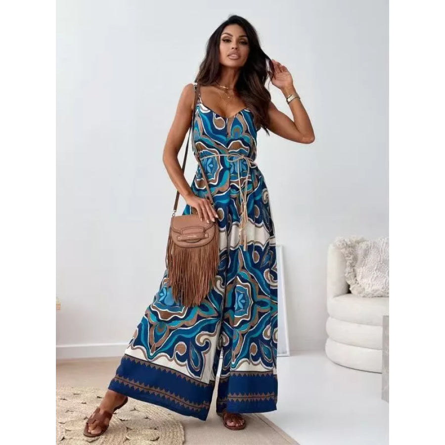 Printed Spaghetti Strap Wide-Leg Jumpsuit Apparel and Accessories