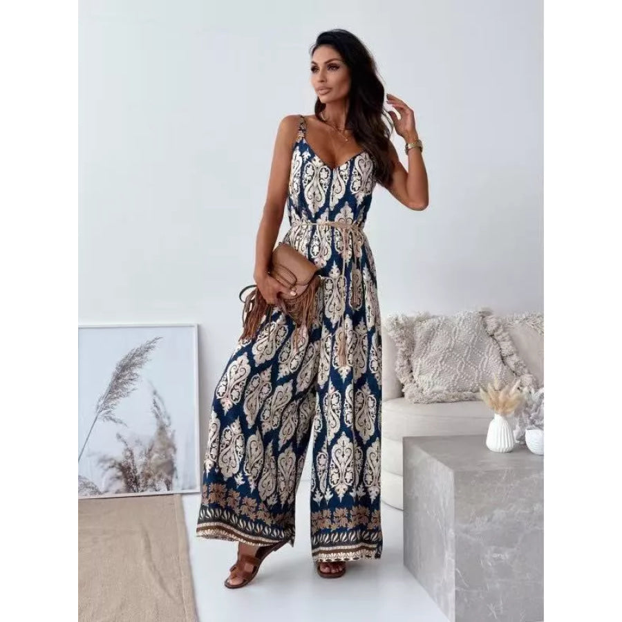 Printed Spaghetti Strap Wide-Leg Jumpsuit Apparel and Accessories