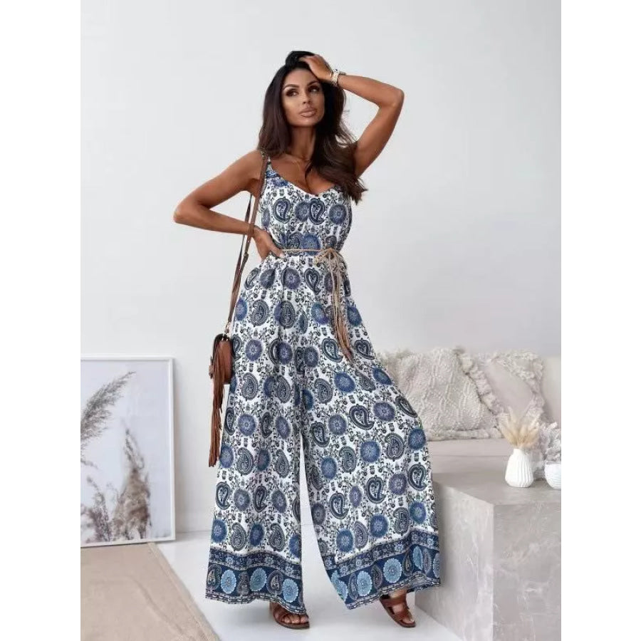 Printed Spaghetti Strap Wide-Leg Jumpsuit Apparel and Accessories