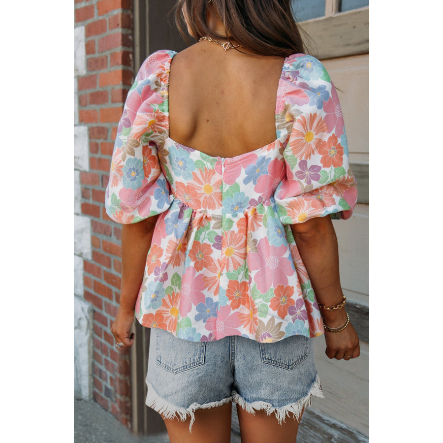 Printed Square Neck Half Sleeve Blouse Apparel and Accessories