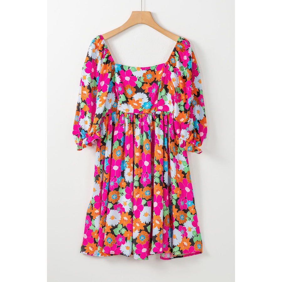 Printed Square Neck Half Sleeve Mini Dress Apparel and Accessories