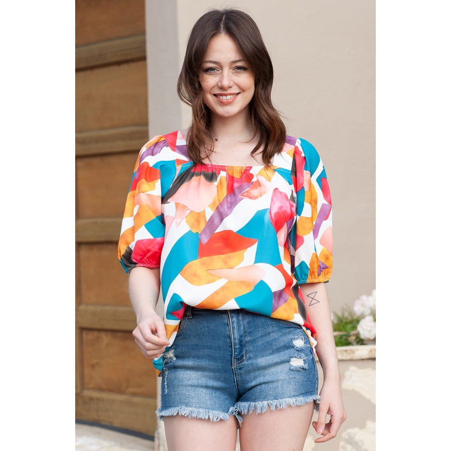 Printed Square Neck Half Sleeve Top