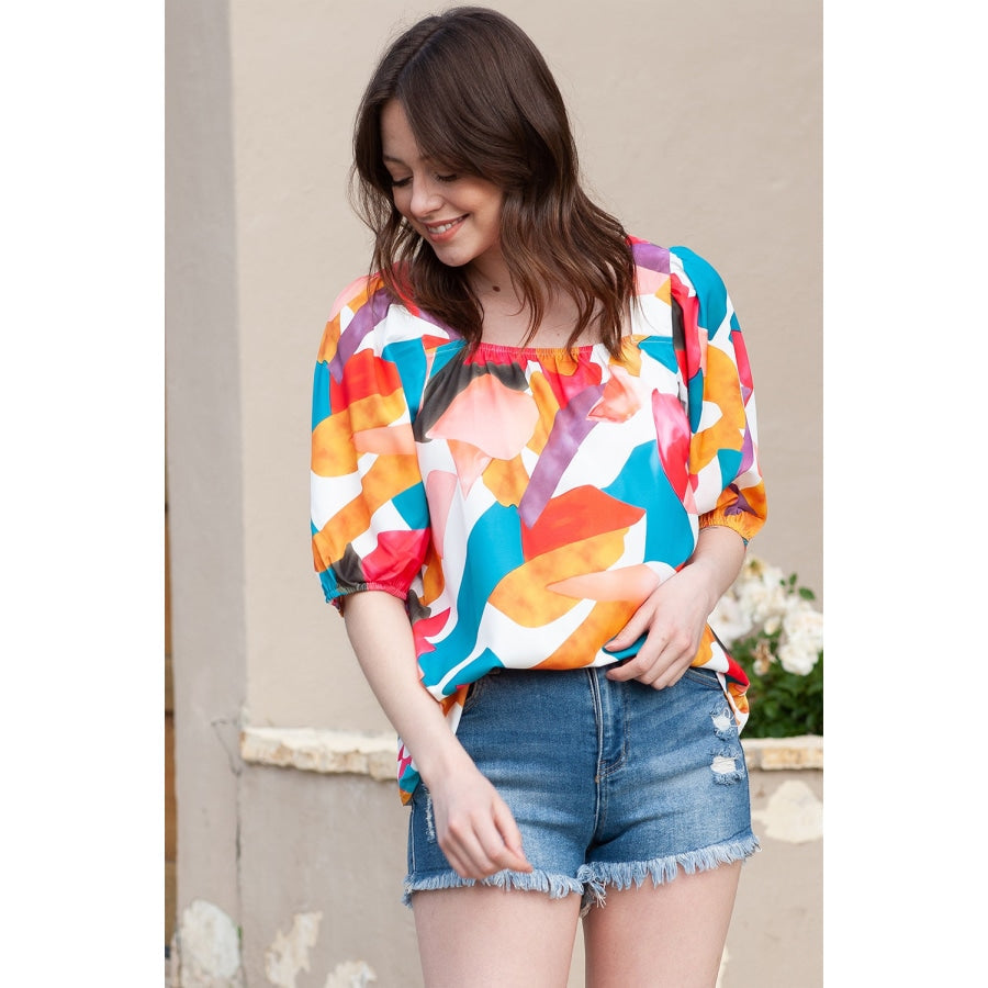 Printed Square Neck Half Sleeve Top