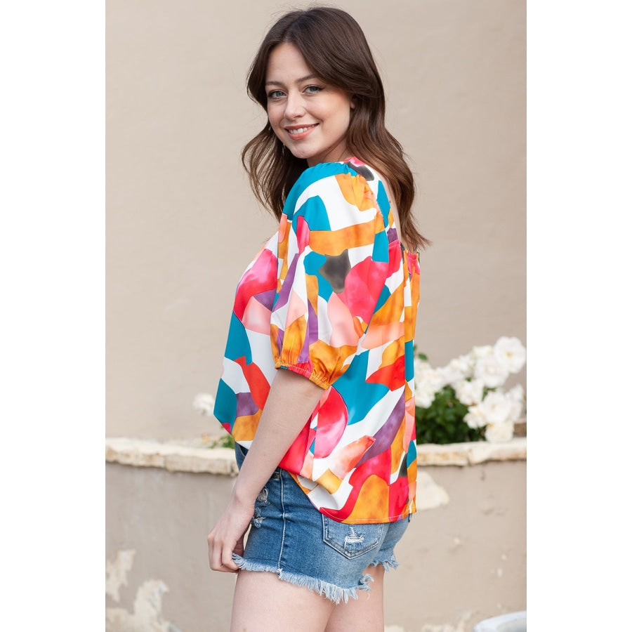 Printed Square Neck Half Sleeve Top