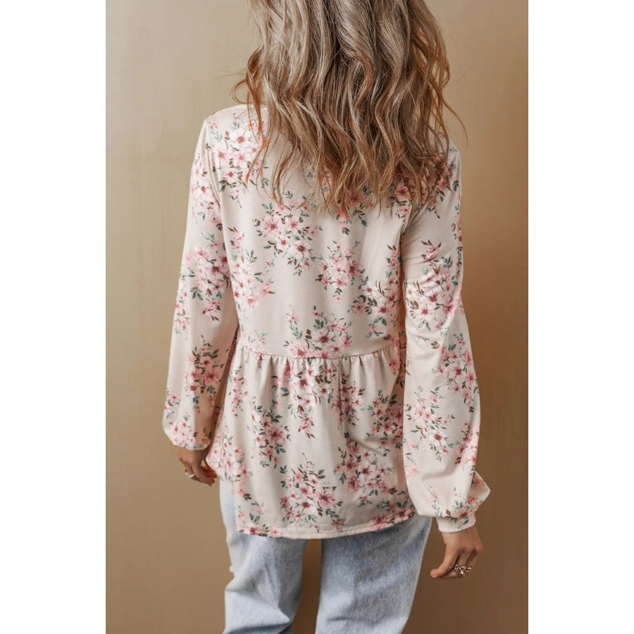 Printed Square Neck Long Sleeve Blouse Apparel and Accessories