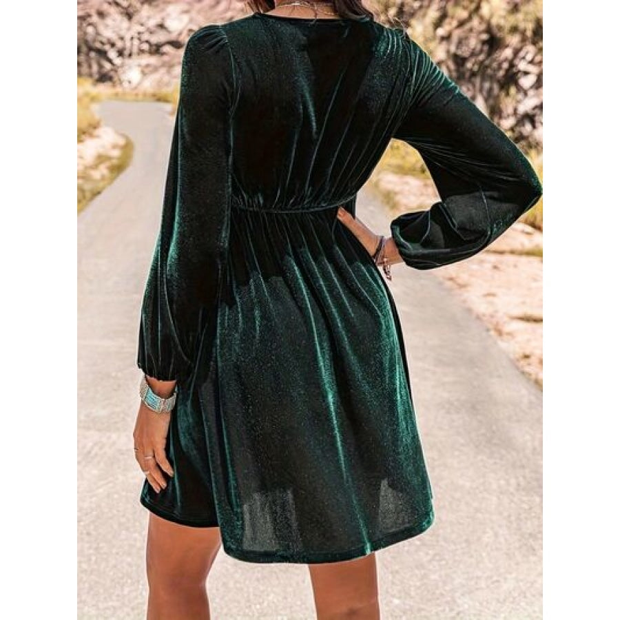 Printed Square Neck Long Sleeve Mini Dress Apparel and Accessories