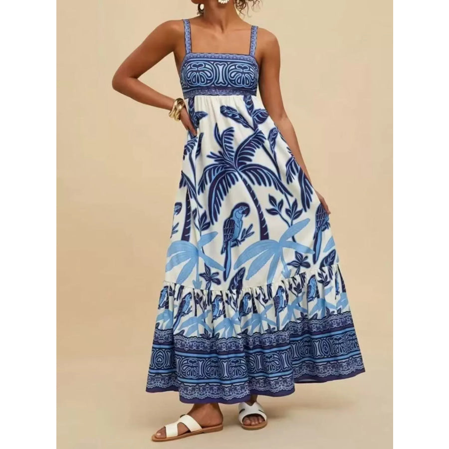 Printed Square Neck Maxi Dress Apparel and Accessories