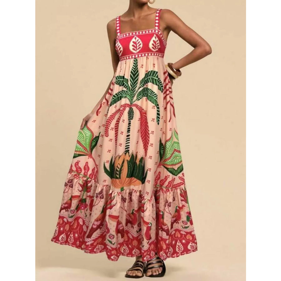 Printed Square Neck Maxi Dress Apparel and Accessories