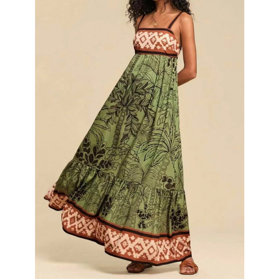 Printed Square Neck Maxi Dress Moss / S Apparel and Accessories