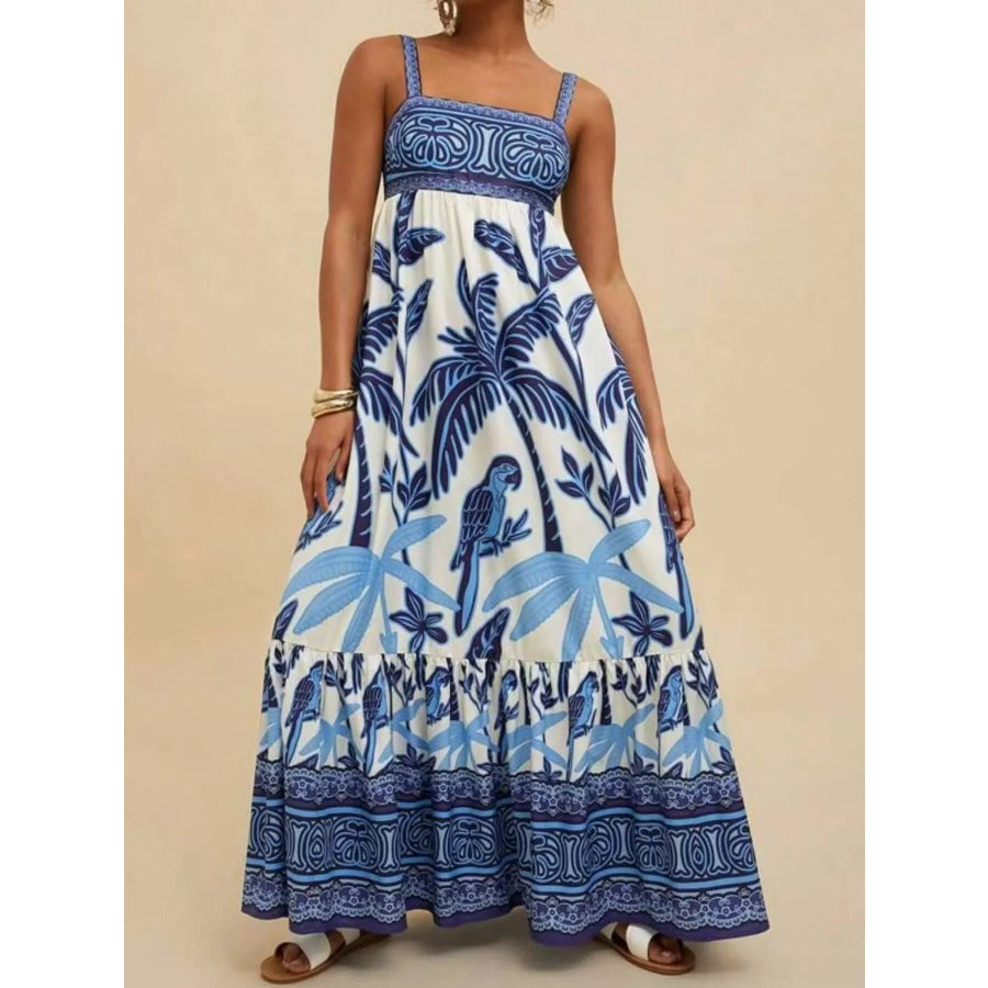 Printed Square Neck Maxi Dress Navy / S Apparel and Accessories
