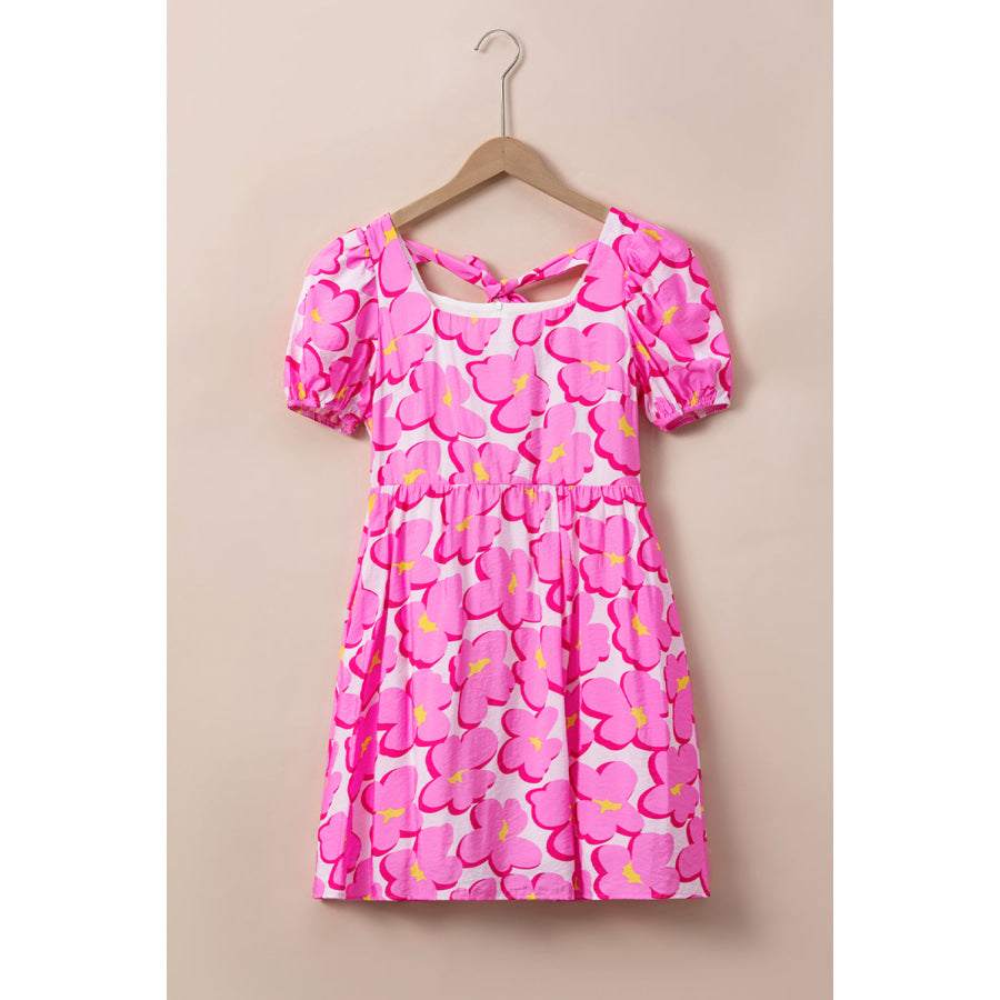 Printed Square Neck Short Sleeve Dress