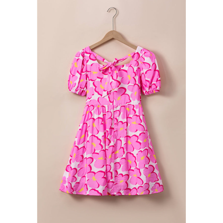 Printed Square Neck Short Sleeve Dress