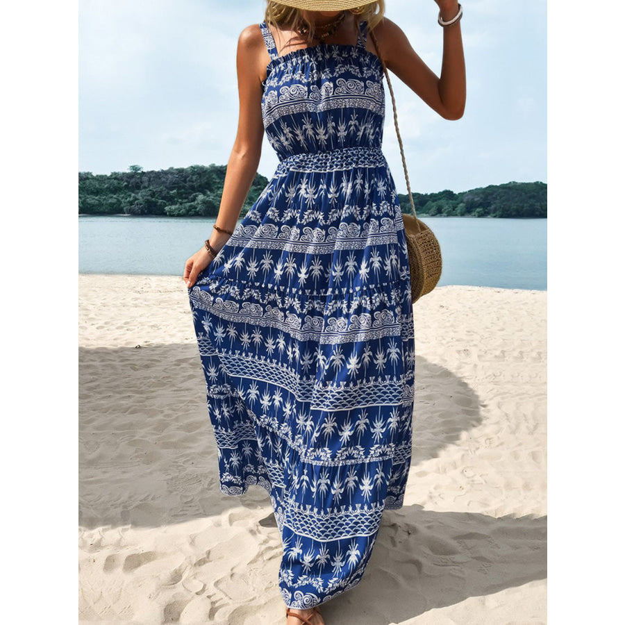 Printed Square Neck Sleeveless Maxi Dress Apparel and Accessories