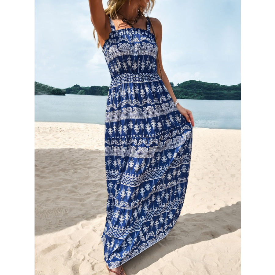 Printed Square Neck Sleeveless Maxi Dress Apparel and Accessories