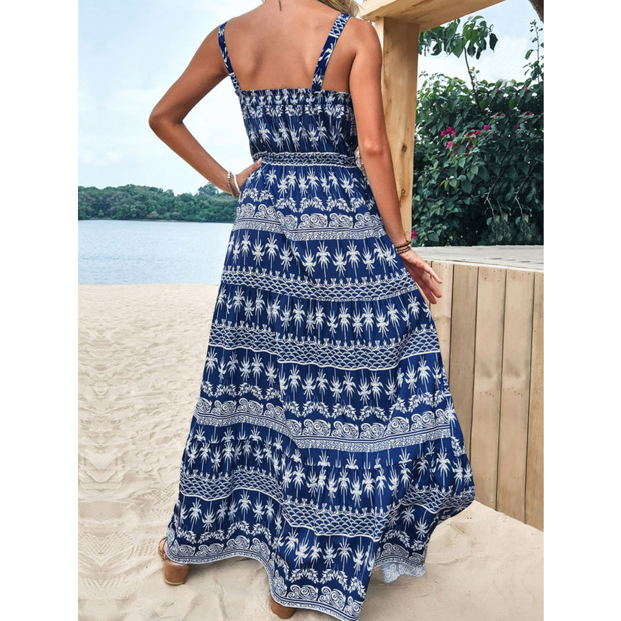 Printed Square Neck Sleeveless Maxi Dress Apparel and Accessories