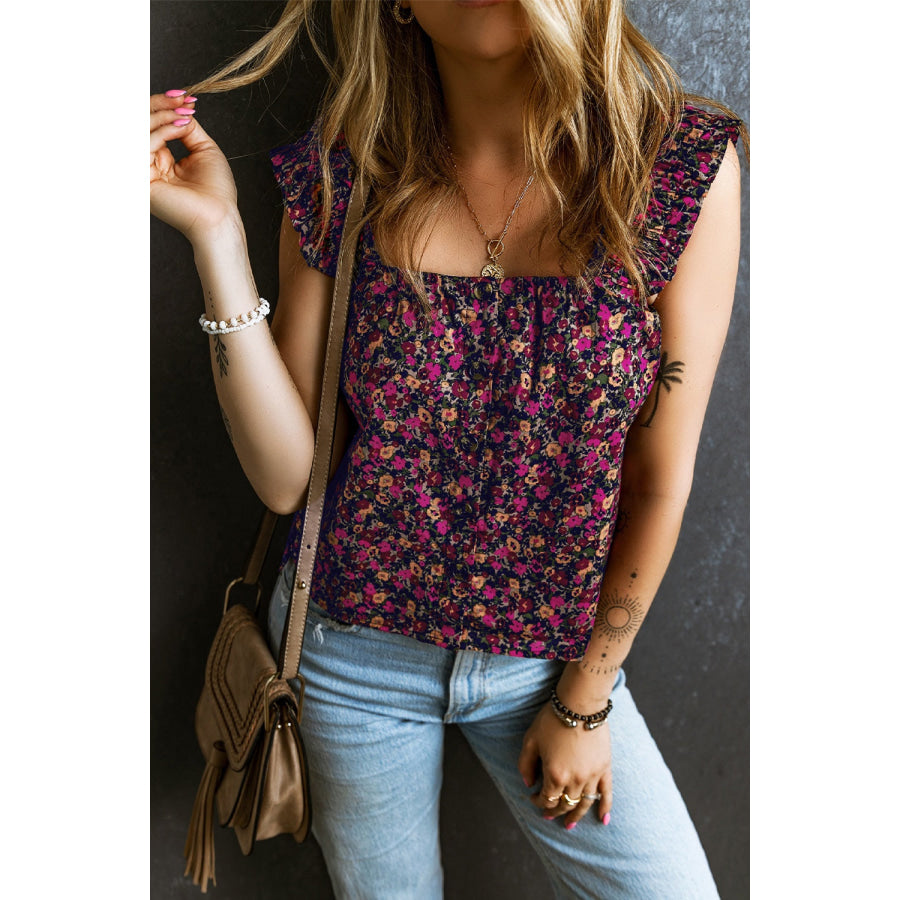 Printed Square Neck Tank Floral / S Apparel and Accessories