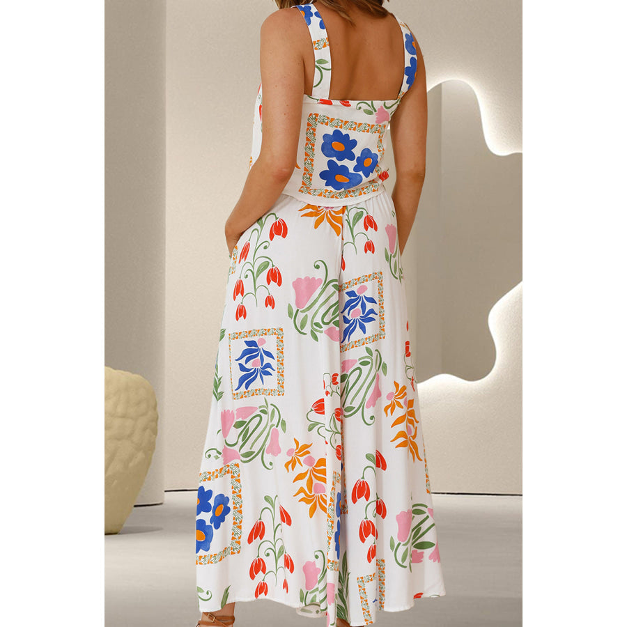 Printed Square Neck Top and Pants Set Apparel and Accessories