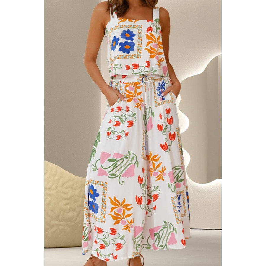 Printed Square Neck Top and Pants Set Floral / S Apparel and Accessories