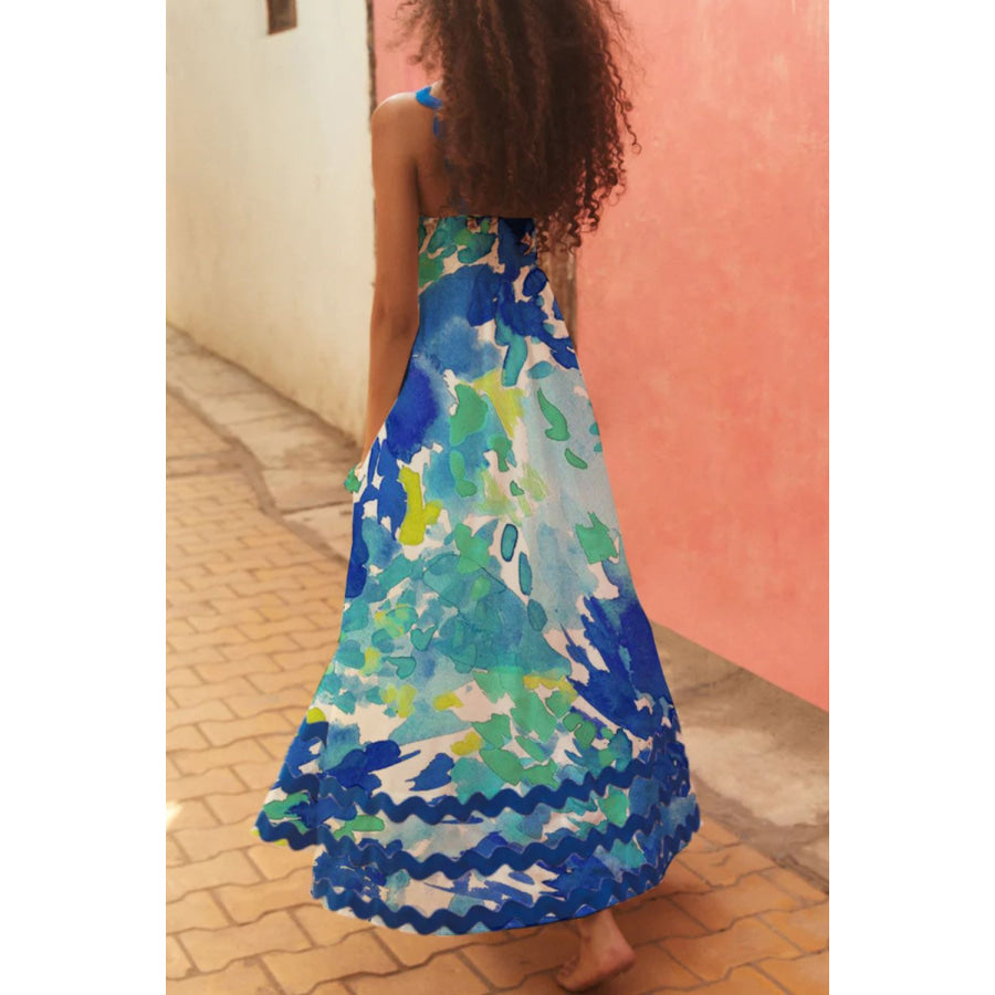 Printed Square Neck Wide Strap Dress Apparel and Accessories