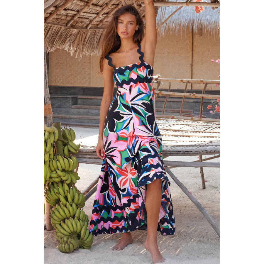Printed Square Neck Wide Strap Dress Apparel and Accessories