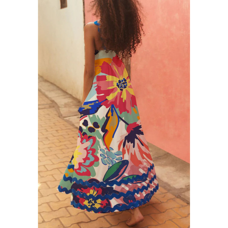 Printed Square Neck Wide Strap Dress Apparel and Accessories