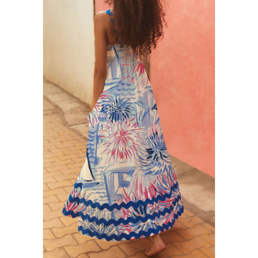 Printed Square Neck Wide Strap Dress Apparel and Accessories