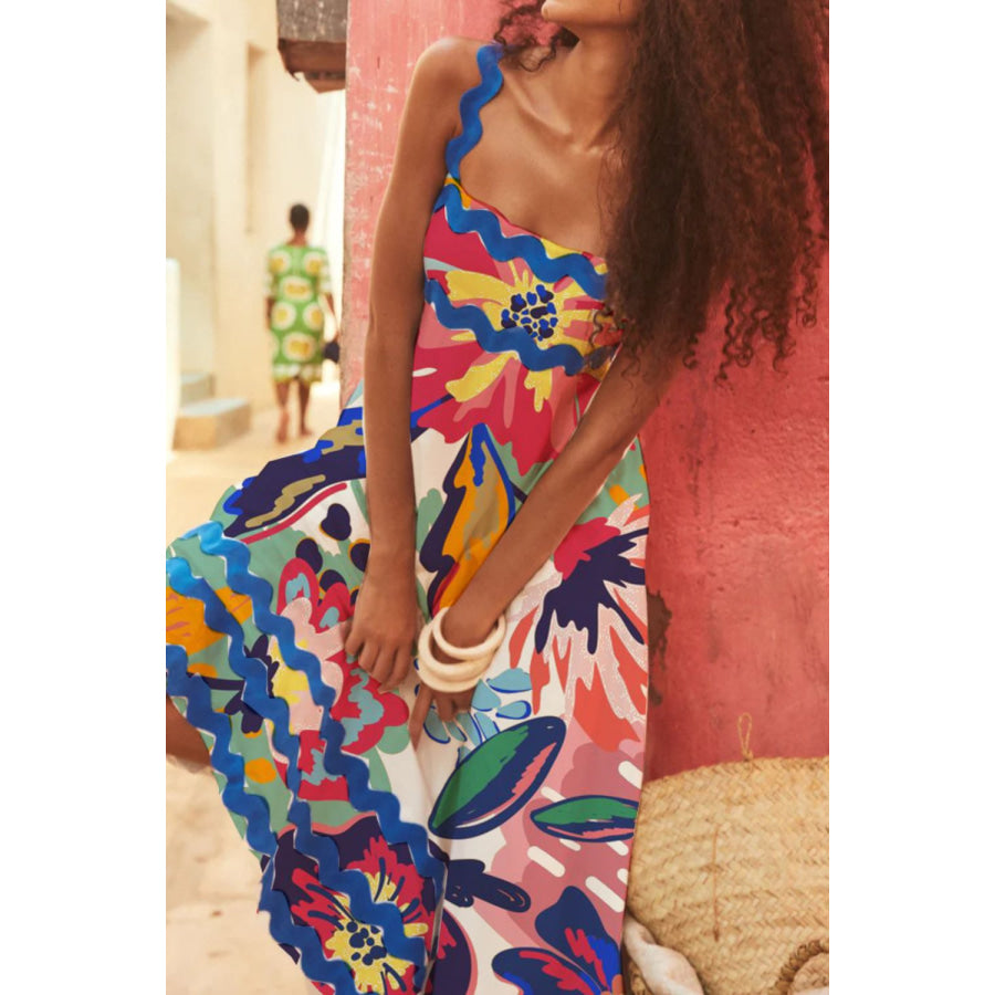 Printed Square Neck Wide Strap Dress Apparel and Accessories